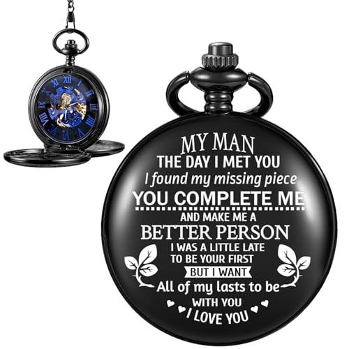 Tiong Mechanische Taschenuhr für Freund, Ehemann, Verlobte, mechanische Taschenuhr für Freund, personalisierte mechanische Taschenuhren mit Lederbox für Herren, T-My Men… von Tiong
