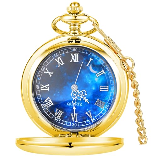 Tiong Taschenuhr Glatt Stahl Design Römische Ziffern Vintage Quarz Taschenuhren mit Kette Vatertag Geburtstag Weihnachten Geschenk von Tiong