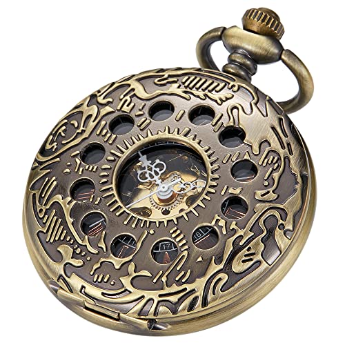 Tiong Taschenuhr im Vintage-Stil, hohl, mechanisch, graviert, einzigartig, Steampunk, römische Ziffern, Taschenuhr, Geburtstag von Tiong