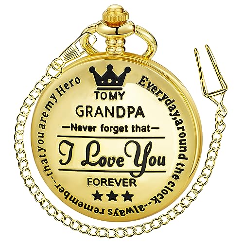 Tiong Taschenuhr mit Gravur "I Love You" für meinen Sohn/Tochter/Enkel/Opa/Papa/König/Ehemann, Quarz-Taschenuhr mit Kette, Geschenk, 04-Gold, Klassisch von Tiong