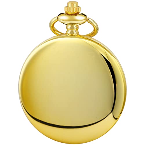 Tiong Vintage Smooth Quartz Pocket Watch Classic Fob Watch with Short Chain for Men Women on Birthday Anniversary Day Christmas Fathers Day, 1 Glatt-Gold, Antik von Tiong