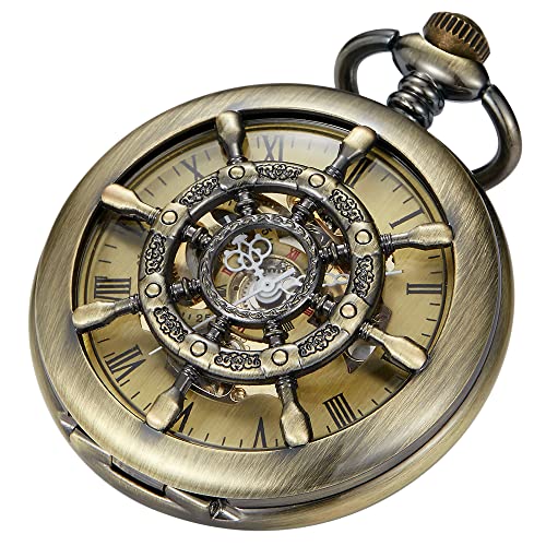 Tiong Vintage Taschenuhr mit Kette Mechanische Römische Ziffern Steampunk Skelett Taschenuhr von Tiong