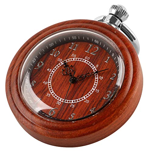 Tiong Vintage Holz Quarz Taschenuhr arabische Ziffern Holz Taschenuhren mit Kette Klassischer Anhänger für Geburtstag Weihnachten Geschenk von Tiong