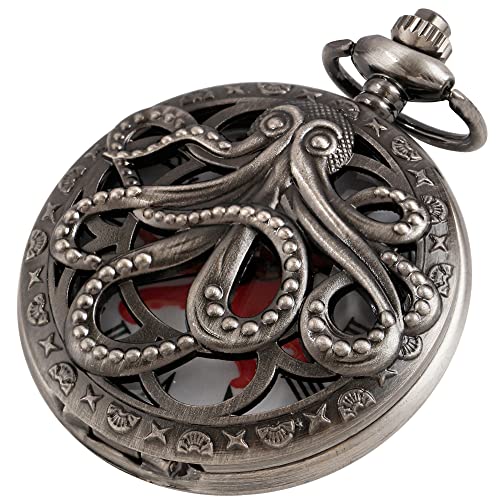 Tiong Vintage Octopus Hohle Quarz Taschenuhr mit Halskette Kette Einzigartiger Anhänger für Weihnachten Geburtstagsgeschenke von Tiong