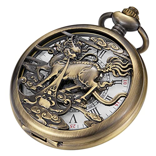 Vintage Taschenuhr Mechanische Steampunk Klassisches Muster Design Herren Taschenuhren mit Kettenbox Geburtstag Geschenk von Tiong