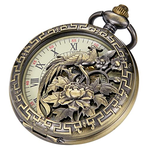 Vintage Taschenuhr Mechanische Steampunk Klassisches Muster Design Herren Taschenuhren mit Kettenbox Geburtstag Geschenk von Tiong