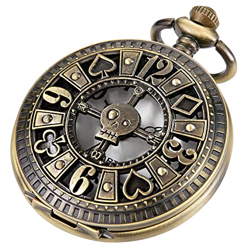 Tiong Vintage Taschenuhr mit Halskette Kette Legierung Quarz Schädel Arabische Ziffern Männer Taschenuhren Anhänger Geschenke von Tiong