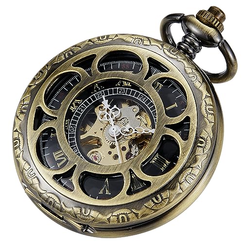 Vintage Einzigartige Hohle mechanische Steampunk Handaufzug Taschenuhr Skelett Römische Ziffern Taschenuhren für Herren Geschenke von Tiong