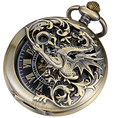 Vintage Taschenuhr Mechanische Steampunk Klassisches Muster Design Herren Taschenuhren mit Kettenbox Geburtstag Geschenk von Tiong