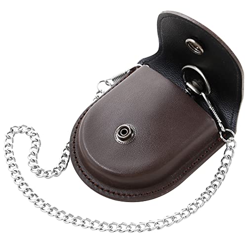 Tiong Vintage Schwarz/Braun PU Leder 45mm Taschenuhrentasche Herren Aufbewahrungshalter Taschenuhrenschutz Ständer mit Kette für Herren, 04-Braun, Vintage von Tiong