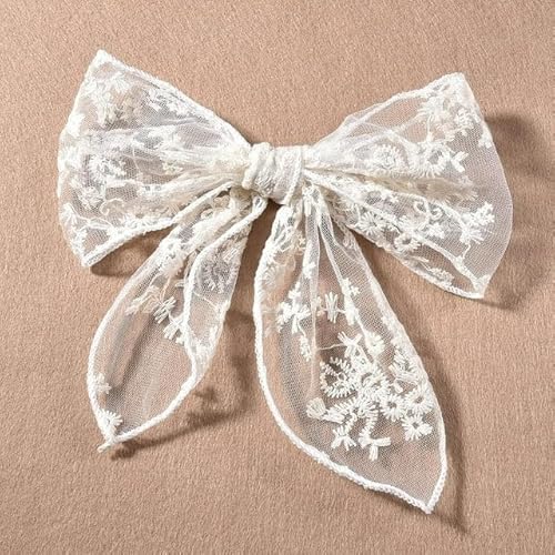 Große weiße Spitzen-Haarschleifen-Clips für Frauen und Mädchen, Tüll-Haarspangen, Braut-Haarschmuck, cremefarbenes Band Große weiße Spitzen-Haarschleifen-Clips für Frauen und Mädchen, Tüll-Haarspangen, Braut-Haarschmuck, cremefarbenes Band von Tiosen