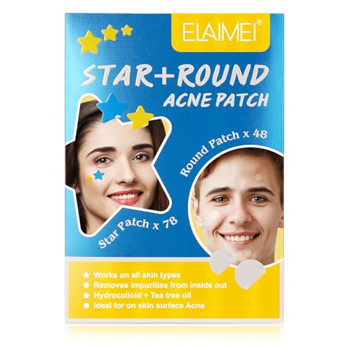 126 Stück Hydrokolloid Acne Patch,Sterne und runde Akne-Pflaster , Hydrokolloid-Pickelpflaster, absorbieren Flüssigkeit und reduzieren Entzündungen von Tioueo