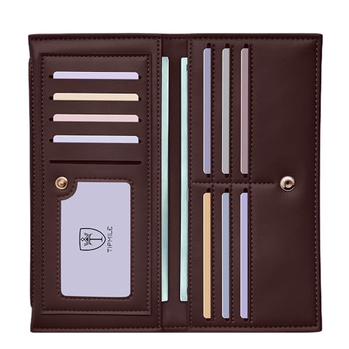 Tipmile Ultradünne Geldbörse für Damen, Leder, RFID-blockierend, Kreditkartenetui für Damen, Kaffee, 7.5 x 3.7 x 0.56 Inch, Minimalistisch von Tipmile