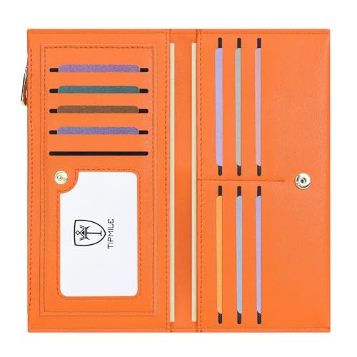 Tipmile Ultradünne Geldbörse für Damen, Leder, RFID-blockierend, Kreditkartenetui für Damen, Orange/Abendrot im Zickzackmuster (Sunset Chevron), 7.9 x 3.7 x 0.56 Inch, Minimalistisch von Tipmile