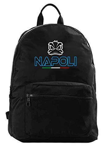 Schwarz bestickter Rucksack Napoli mit Taschen und Ente Cod. 63 Fußballfans erwachsenes Kind aus Nylon mit Reißverschlusstaschen und Schulterpolstern - kundenspezifisches Produkt von Tipolitografia Ghisleri