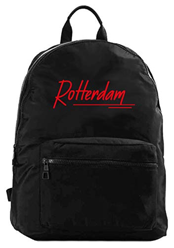 Tipolitografia Ghisleri Schwarz bestickter Rucksack ROTTERDAM Holland rot und schwarz Erwachsenes Kind aus Nylon mit Reißverschlusstaschen und Schultergurten - kundenspezifisches Produkt von Tipolitografia Ghisleri