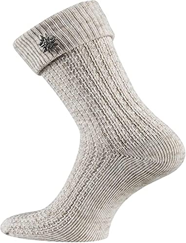 1 Paar Trachtensocken mit Edelweiss-Sticker (43-46, Natur-Edelweiss-1 Paar) von TippTexx 24