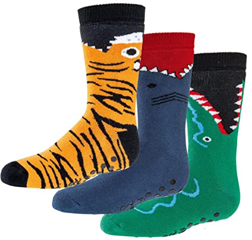 6 Paar Ökotex Kinder Stoppersocken, ABS Socken, Strümpfe mit Noppensohle, viele schöne Muster mit ANTI-LOCH-GARANTIE (as3, numeric, numeric_23, numeric_26, regular, Gefährliche Tiere) von TippTexx 24