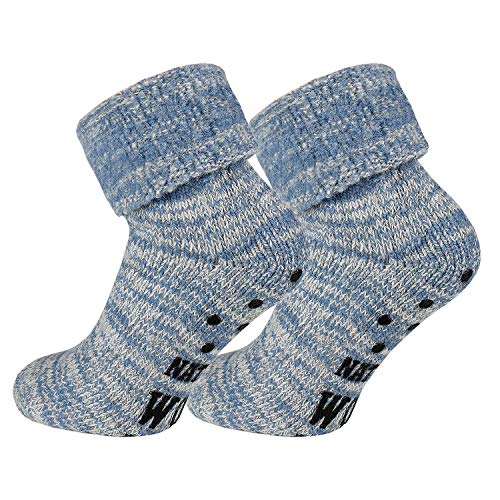 TippTexx 24 2 Paar ABS Stopper-Norweger-Socken mit Wolle für Damen Herren (39-42, Jeansmelange) von TippTexx 24