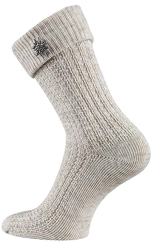 TippTexx 24 2 Paar Trachtensocken mit angenähten Trachten-Knopf mit Anti-Loch-Garantie (43-46, Edelweiß) von TippTexx 24