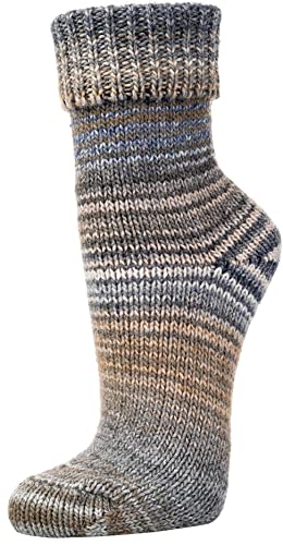 TippTexx 24 2 Paar wunderschöne, warme, kuschelige Socken mit Wolle im Skandinavien-Style mit Umschlag mit zusätzlicher Garantie (Beige-Grau, 35-38) von TippTexx 24