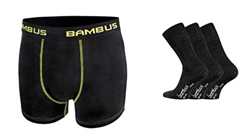 TippTexx 24 2 seidig weiche Bambus Boxershorts +3 Paar Paar Bambussocken mit zusätzlicher Garantie, Ökotex 100 (Schwarz/Socken 47-50, XXL) von TippTexx 24