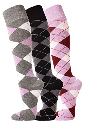 TippTexx 24 3/6 Paar unisex Reiter Socken, Reitstrümpfe in Karo Mustern plus Anti-Loch-Garantie (DE/NL/SE/PL, Numerisch, 35, 38, Regular, Regular, Flieder/Anthrazit/Weinrot - 3 Paar) von TippTexx 24