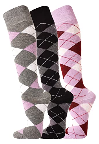 TippTexx 24 3/6 Paar unisex Reiter Socken, Reitstrümpfe in Karo Mustern plus Anti-Loch-Garantie (DE/NL/SE/PL, Numerisch, 39, 42, Regular, Regular, Flieder/Anthrazit/Weinrot - 3 Paar) von TippTexx 24