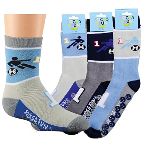 TippTexx 24 6 Paar Kinder Thermo Stoppersocken, ABS Socken für Mädchen und Jungen, Ökotex Standard, Strümpfe mit Noppensohle, viele Muster (Fußball No 1, 27-30) von TippTexx 24