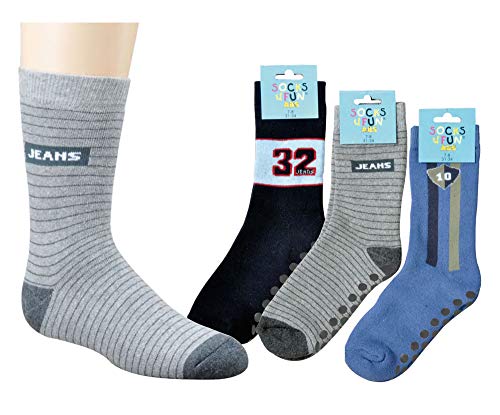 TippTexx 24 6 Paar Kinder Thermo Stoppersocken, ABS Socken für Mädchen und Jungen, Ökotex Standard, Strümpfe mit Noppensohle, viele Muster (Jeans, 31-34) von TippTexx 24