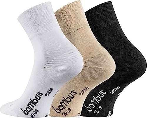 TippTexx 24 6 Paar Ökotex Bambus Socken, DIE Geruchs-Killer mit ANTI-LOCH-GARANTIE (as3, numeric, numeric_35, numeric_38, regular, regular, Kurzer Schaft Weiß Beige Schwarz) von TippTexx 24