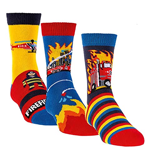 TippTexx 24 6 Paar Ökotex Kinder Stoppersocken, ABS Socken für Mädchen und Jungen, Strümpfe mit Noppensohle, viele schöne Muster (Feuerwehr, 19-22) von TippTexx 24