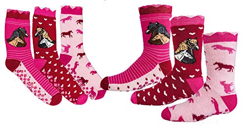 TippTexx 24 6 Paar Ökotex Kinder Stoppersocken, ABS Socken für Mädchen und Jungen, Strümpfe mit Noppensohle, viele schöne Muster (Romantik Pferd, 23-26) von TippTexx 24