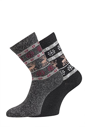 TippTexx 24 Alpakasocken, 2 Paar superweiche Socken, Skandinavien Style für Damen u Herren mit zusätzlicher Garantie(Anthrazit/Schwarz, 35/38) von TippTexx 24