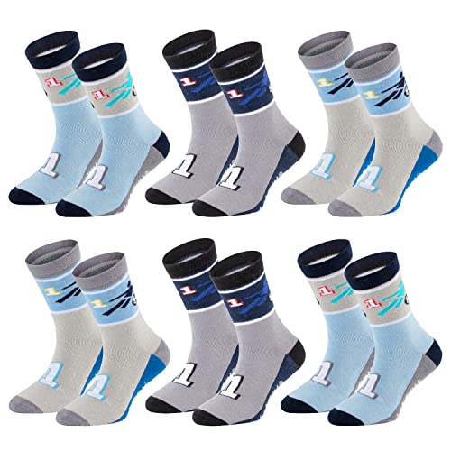 TippTexx 24 Kinder Socken, handgekettelt, 6 Paar für Mädchen/Jungen, weiche Baumwolle, viele Muster (Fussball No 1-Farben sortiert, 9-10 Jahre) von TippTexx 24