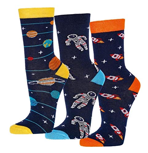 TippTexx 24 Kinder Socken, handgekettelt, 6 Paar für Mädchen/Jungen, weiche Baumwolle, viele Muster (Astronaut, 1-2 Jahre) von TippTexx 24