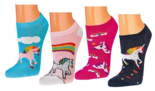 TippTexx 24 Kinder Socken, handgekettelt, 6 Paar für Mädchen/Jungen, weiche Baumwolle, viele Muster (Einhorn Sneakersocken, 3-4 Jahre) von TippTexx 24