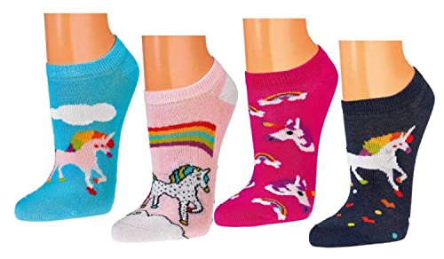 TippTexx 24 Kinder Socken, handgekettelt, 6 Paar für Mädchen/Jungen, weiche Baumwolle, viele Muster (Einhorn Sneakersocken, 7-8 Jahre) von TippTexx 24