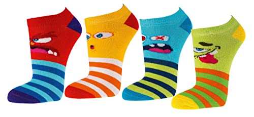 TippTexx 24 Kinder Socken, handgekettelt, 6 Paar für Mädchen/Jungen, weiche Baumwolle, viele Muster (Monster Sneakersocken, 3-4 Jahre) von TippTexx 24