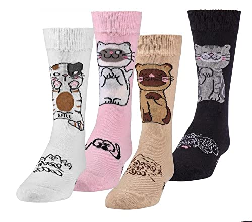 TippTexx 24 Kinder Socken, handgekettelt, 6 Paar für Mädchen/Jungen, weiche Baumwolle, viele Muster (as3, age, 11_years, 12_years, regular, Cats) von TippTexx 24