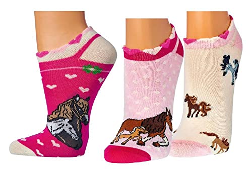 TippTexx 24 Kinder Socken, handgekettelt, 6 Paar für Mädchen/Jungen, weiche Baumwolle, viele Muster (as3, age, 3_years, 4_years, regular, Romantik Pferd Sneakersocken) von TippTexx 24