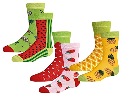 TippTexx 24 Kinder Socken, handgekettelt, 6 Paar für Mädchen/Jungen, weiche Baumwolle, viele Muster (as3, age, 3_years, 4_years, regular, TuttiFrutti) von TippTexx 24