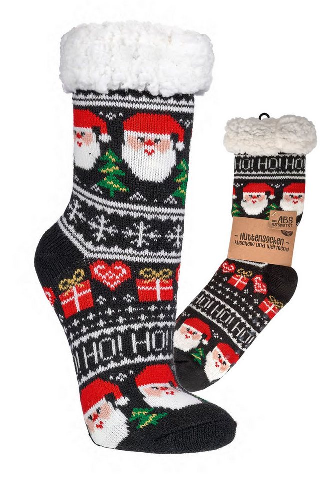 TippTexx 24 Kuschelsocken 1 Paar Hütten-Socken Weihnachten, Unisex, mit ABS-Druck & Teddy-Futer von TippTexx 24