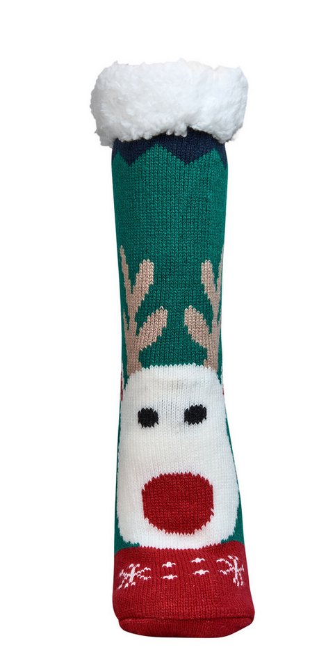 TippTexx 24 Kuschelsocken 1 Paar Hütten-Socken Weihnachten, Unisex, mit ABS-Druck & Teddy-Futer von TippTexx 24