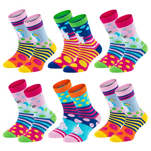 TippTexx 24 Ökotex Kinder Socken, handgekettelt, 6 Paar für Mädchen/Jungen, weiche Baumwolle, Gute Laune Einhorn, Dinos (Gute Laune Einhorn, 7-8 Jahre) von TippTexx 24