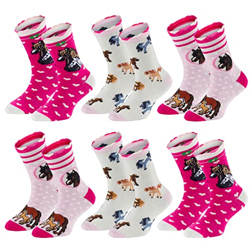 TippTexx 24 Ökotex Kinder Socken, handgekettelt, 6 Paar für Mädchen/Jungen, weiche Baumwolle, viele Muster (Romantik Pferd, 5-6 Jahre) von TippTexx 24