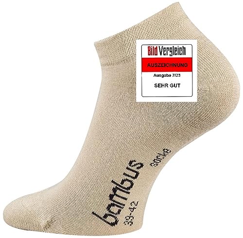 TippTexx 24 Unisex, 12 Paar Ökotex Sneakersocken Bambussocken, handgekettelte kurze Socken mit zusätzlicher Garantie (Beige, 43-46) von TippTexx 24