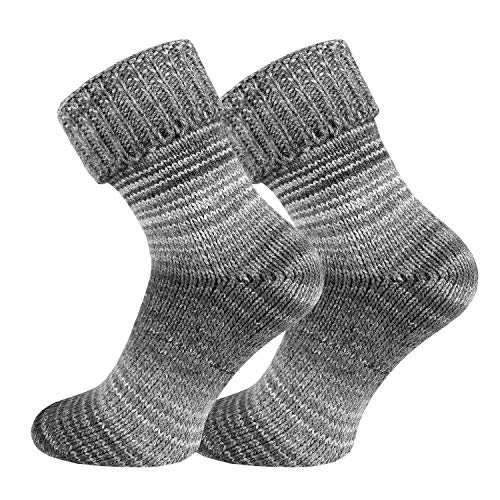 TippTexx 24 2 Paar wunderschöne, warme, kuschelige Socken mit Wolle im Skandinavien-Style mit Umschlag mit zusätzlicher Garantie (Grau, 35-38) von TippTexx 24