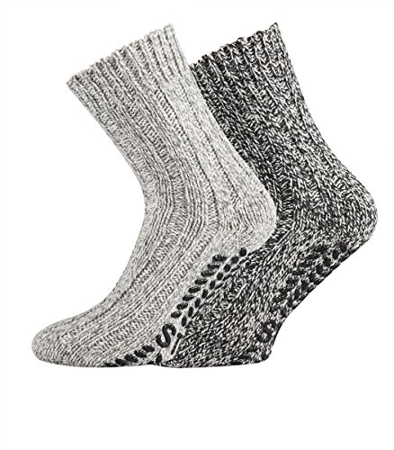 TippTexx24 2 Paar dicke ABS-Socken/Stopper-Socken EIN ECHTER HAUSSCHUH-ERSATZ (47/50, Graue Naturtöne) von TippTexx24