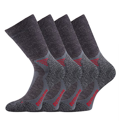 TippTexx24 2/4 Paar unisex Wandersocken,Trekkingsocken mit Merinowolle (35/38, Grau/Rot 4 Paar) von TippTexx24